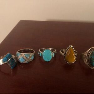 Source Unknown Turquoise and Yellow Ring Set